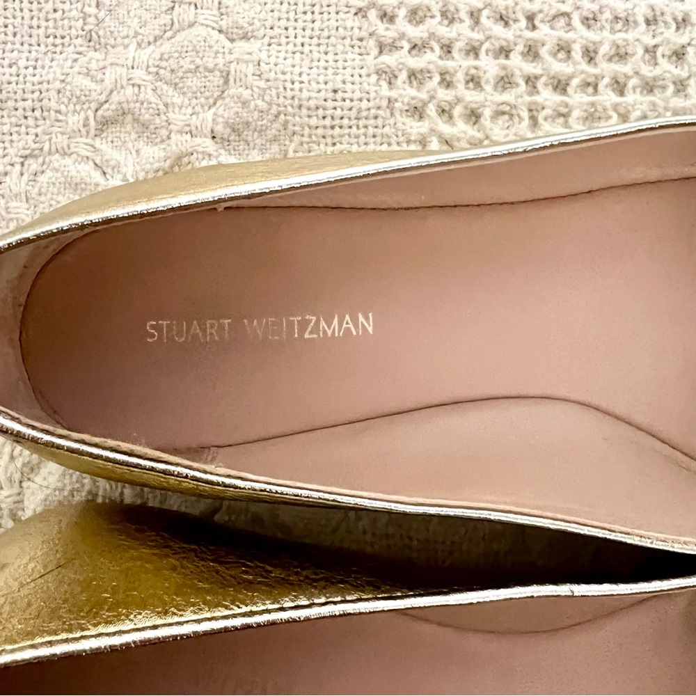 Stuart Weitzman Gabby Bow Flats Gold Silver Metallic Pointed Toe Comfortable - Picture 5 of 10